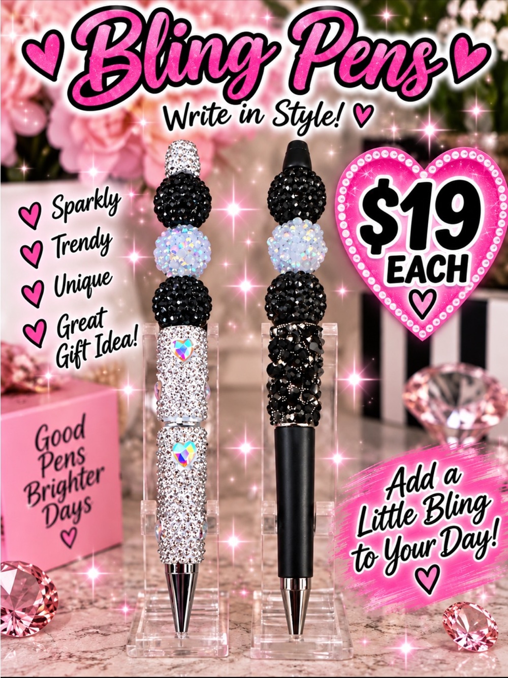 Handmade Fluffy Bead Top Pen - Pink and Neon Green $19 Each 🦩 - Picture 2 of 2
